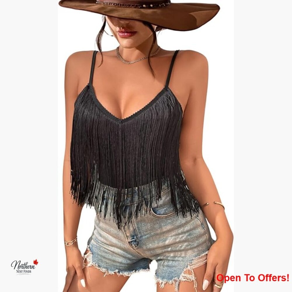 Polyester Fringe Tank Top with Tassel Hem for Concerts and Festivals